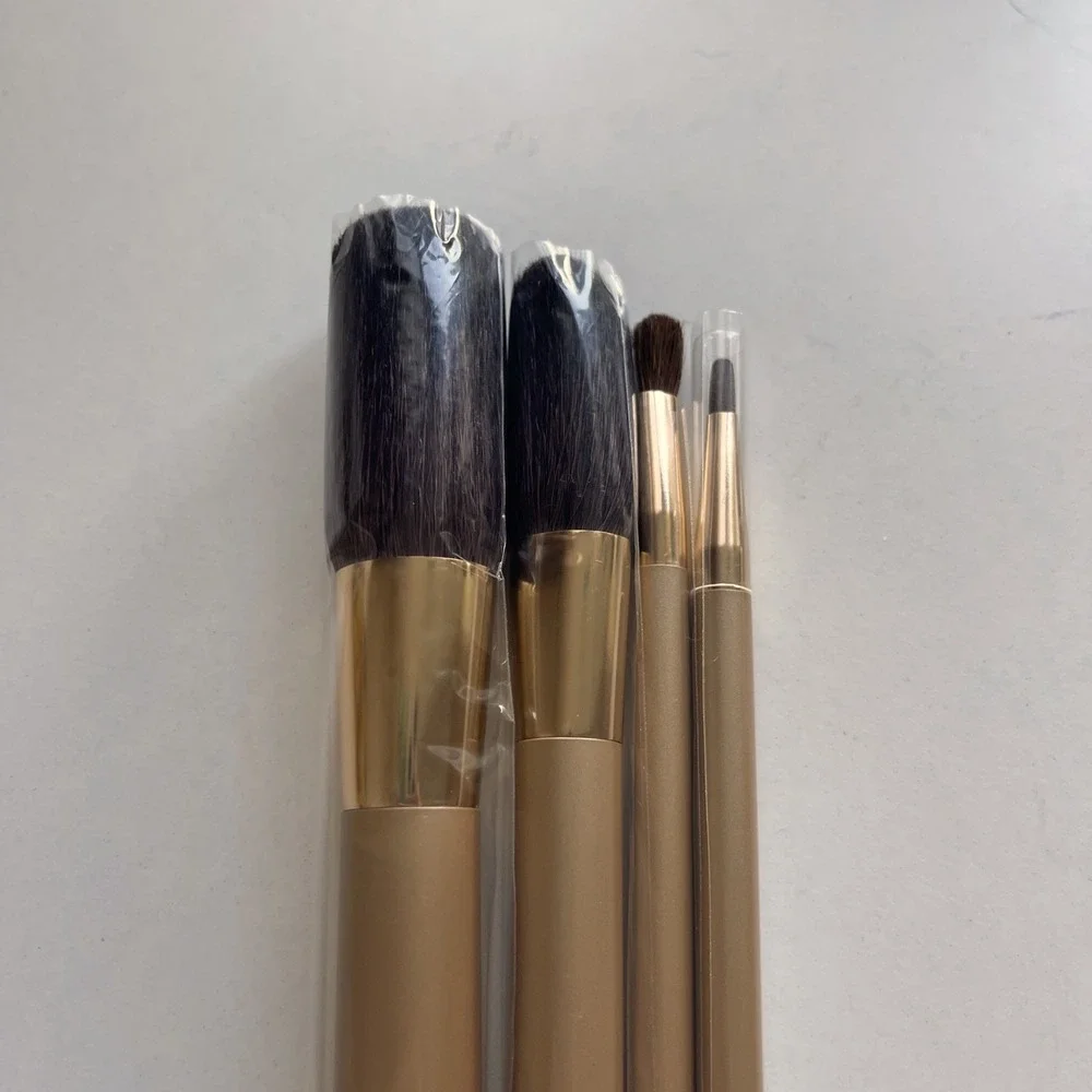 Vtg 4 Set Estee Lauder Makeup Brushes Face Cheeks Eyes Powder/Bronzer Round Gold